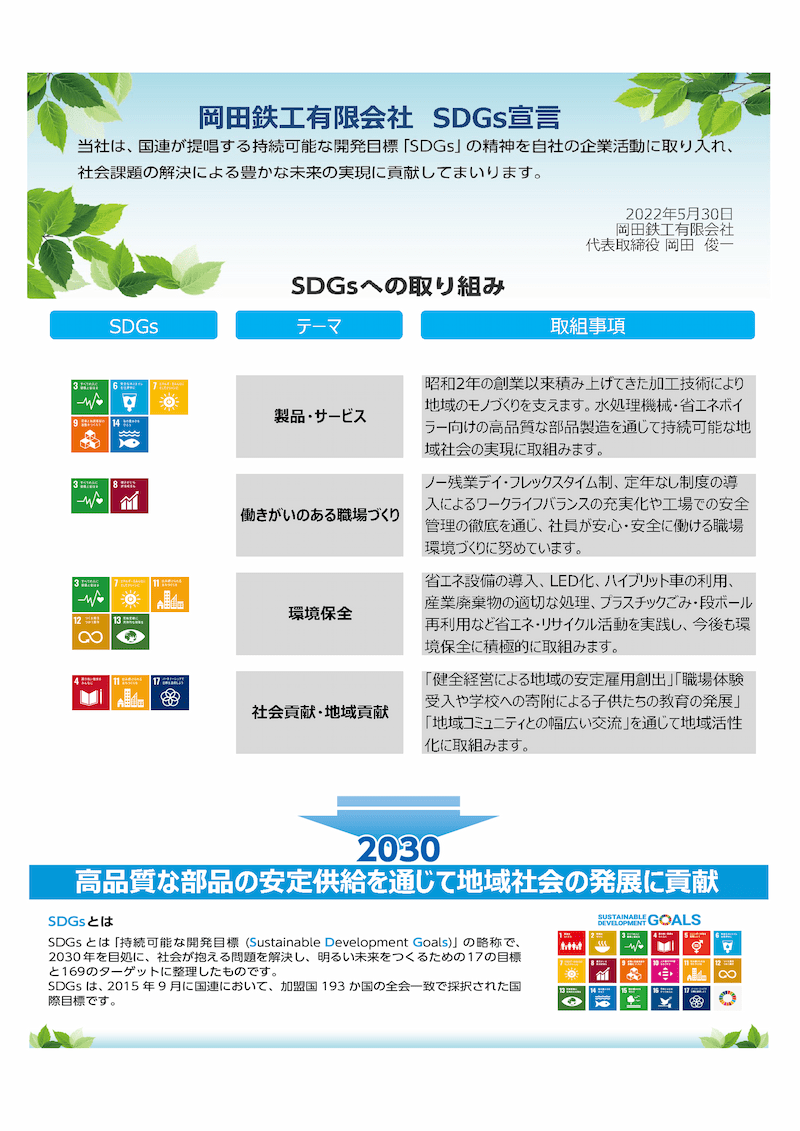 岡田鉄工有限会社 SDGs宣言